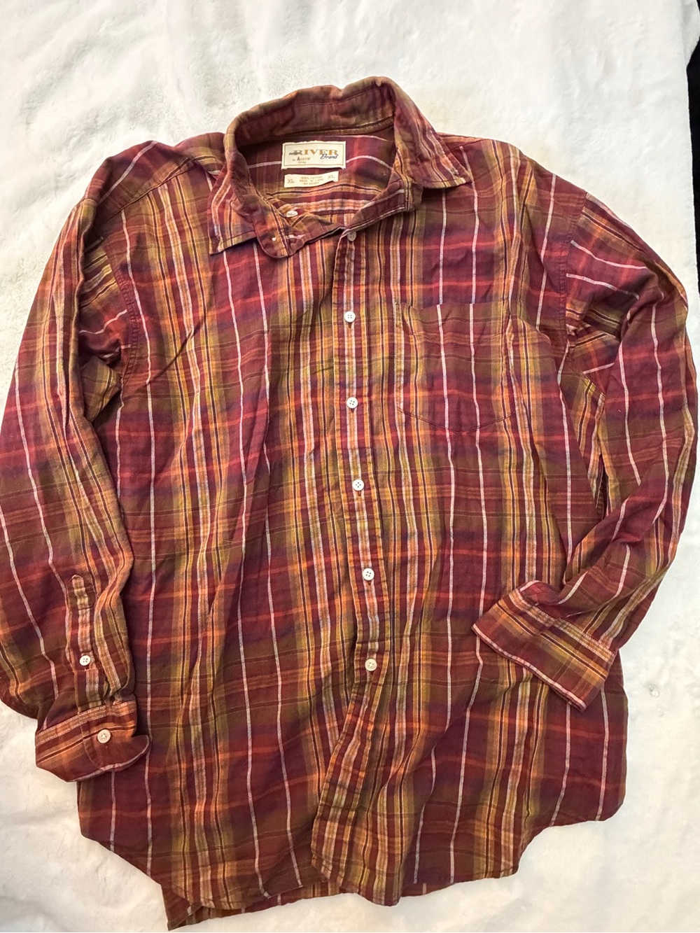 Arrow Men's Plaid Button-Down Shirt in Burgundy & Mustard